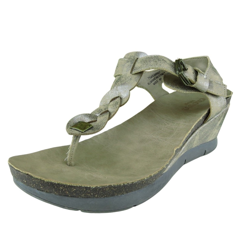 Crown Vintage Women Thong Sandals Size 7.5 Brown Synthetic Buckle Flamingo